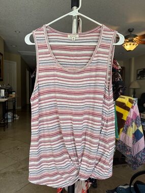 Max Studio Pink and White Striped Twist-Hem Tank
